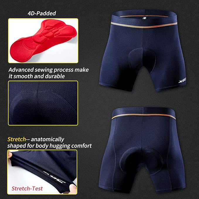 XGC Men's Cycling Underwear Shorts with High-Density High-Elasticity and Highly Breathable 4D Gel Padded