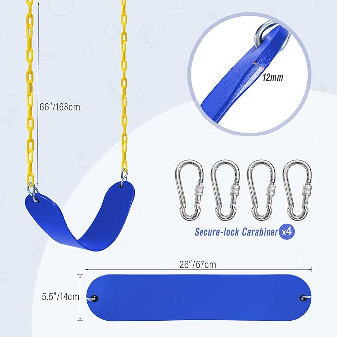 RedSwing 2 Pcs Kids Belt Swing, EVA Swings Seat with 2 Heavy Duty Metal Chains, Playground Tree Swing Set Accessories, Safe and Durable, for Outdoor Backyard and Playground Play, Blue
