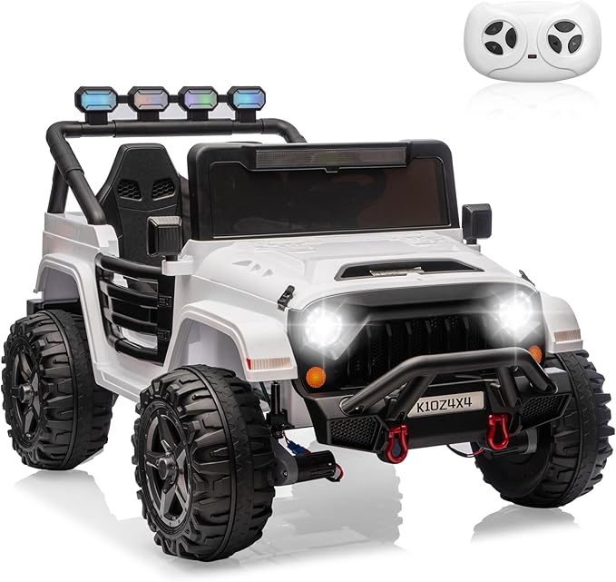 2 Seater Ride on Car Toy for Kids, 24V 4x4 Ride-on Truck, w/Parent Control, Soft Start, 3 Speed, 4-Wheeler Suspension, Bluetooth, LED Lights, Electric Car for Kids Toddler Ages 3-8, White