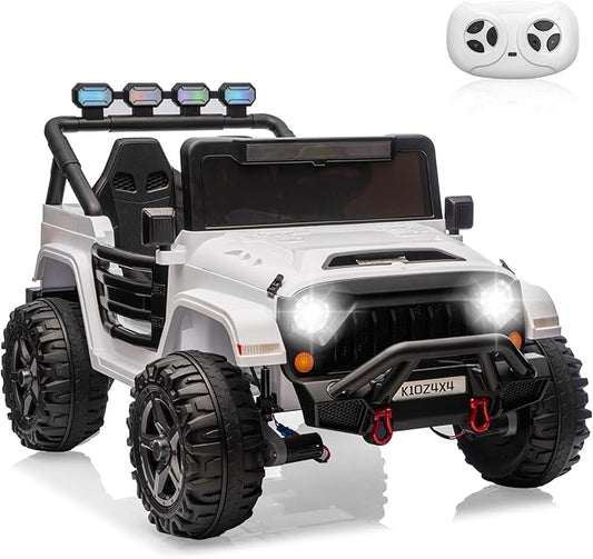 2 Seater Ride on Car Toy for Kids, 24V 4x4 Ride-on Truck, w/Parent Control, Soft Start, 3 Speed, 4-Wheeler Suspension, Bluetooth, LED Lights, Electric Car for Kids Toddler Ages 3-8, White