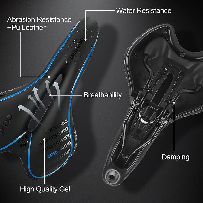 OUXI Comfort Bike Seat Comfortable Gel Bicycle Saddle Replacement Soft Padded with Shock Absorbing Waterproof for MTB Mountain Bike Road Bike Exercise Bike Men Women and Ladies