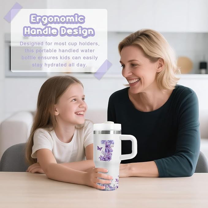 Letter J Tumbler Gifts, 14oz Letter J Themed Tumbler with Handle and Straw, Stainless Steel Double Wall Vacuum Insulated Cup Keep Hot Cold - 14oz Travel Mug with Lid Tumblers for Home Work Outdoor Use