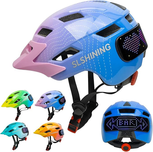 Kids Bike Helmet for Boys Girls: Helmets for Children and Adolescents 5-14 Years Old，64-Pattern LED Light Adjustable Kid Helmet Multi-Sport Protection