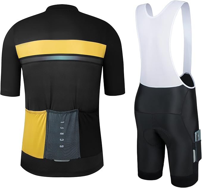 Men's Cycling Jersey Set Cycling Kit Bicycle Jersey Rear Zipper Pocket Bike Bib Shorts with Pockets Race Fit High Density Pad