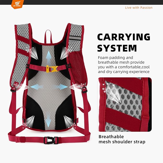SKYSPER Small Hiking Backpack - 15L Travel Daypack Lightweight Bag Water Resistant Hiking Backpacks for Women Men(Red)