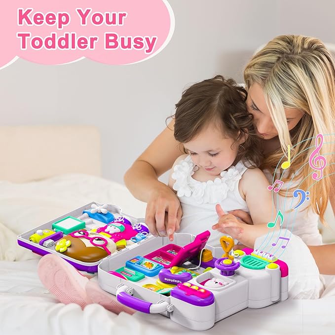 Busy Board for 1-2 Year Old Girl Gift,Musical Toys for Toddlers 1-3 Year,Educational Fine Motor Baby Toys for 12 18 Months,Perfect for Preschool or Travel,Birthday Gift for 1+Year Old Girl