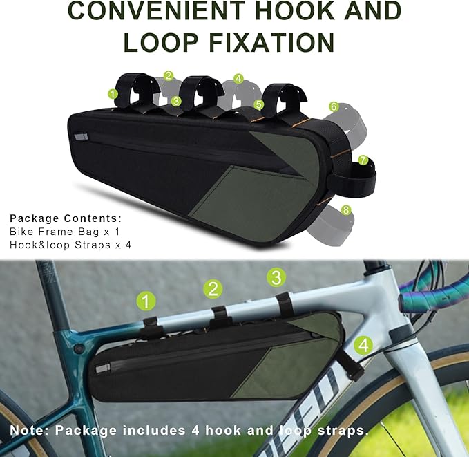 Desing Wish 2.5L Large Capacity Bike Frame Bag Waterproof Bicycle Under Top Tube Bag Double-Sided Zipper Bike Bag Corner Pouch for Cycling Accessories (Green)