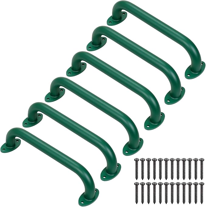 SELEWARE 6-Pack 12-Inch Green Metal Playground Safety Handles – Heavy-Duty, Non-Slip Grab Bars for Indoor/Outdoor Kids’ Playsets, Swing Sets, Playhouses, Treehouses, Jungle Gyms & Climbing Frames