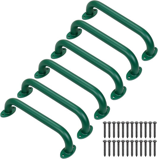 SELEWARE 6-Pack 12-Inch Green Metal Playground Safety Handles – Heavy-Duty, Non-Slip Grab Bars for Indoor/Outdoor Kids’ Playsets, Swing Sets, Playhouses, Treehouses, Jungle Gyms & Climbing Frames