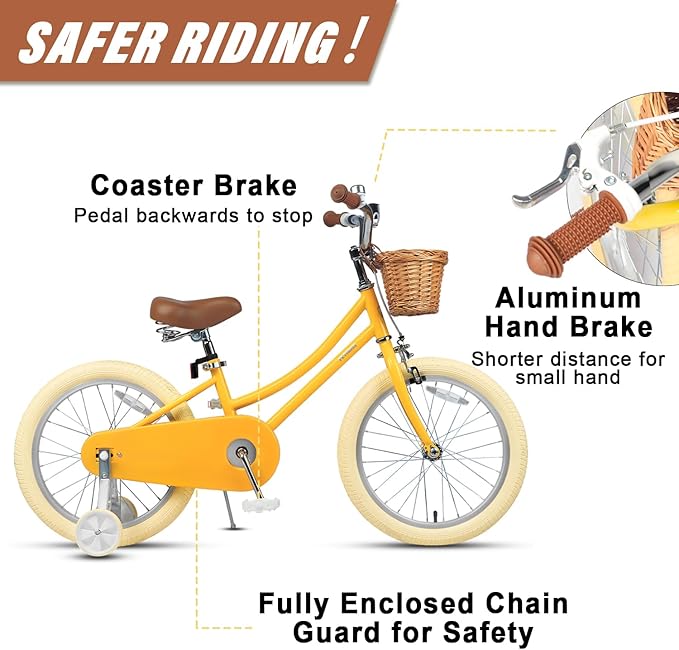 Petimini Girls Bike with Basket for 2-12 Years Old Kids, 12 14 16 18 20 Inch Bicycle with Bell Training Wheels Basket, Multiple Colors