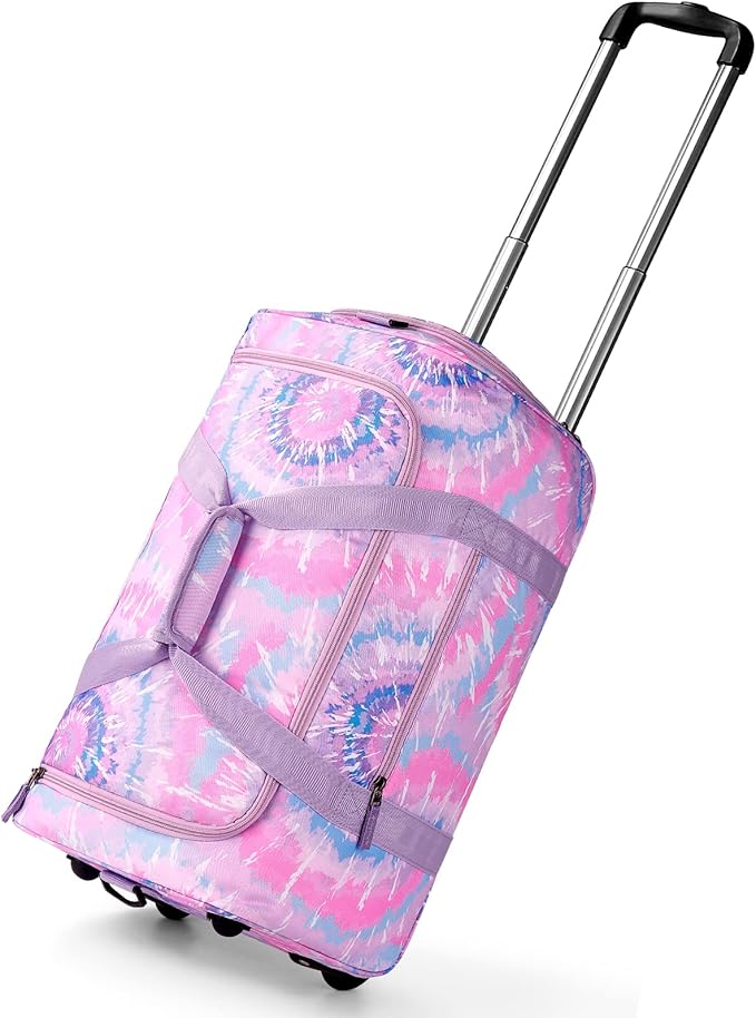 Choco Mocha Girls Tie Dye Suitcase with Wheels Kids Purple Rolling Duffle Bag for Camping Teen Girls Toddler Luggage Bag for Travel, 22inch