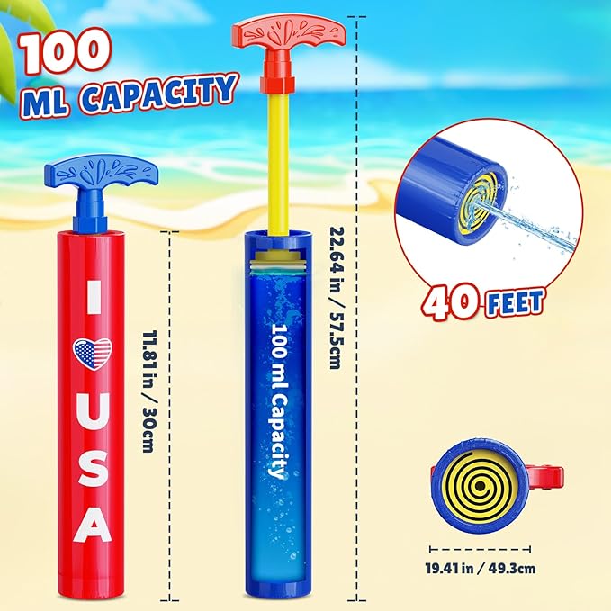 LQYoyz 4th of July Water Gun Independence Day 6 Pack Super Water Soaker Blaster Squirt Guns 40 Ft Water Shooter Swimming Pool Beach Summer Party Water Game Fighting Toys for Kids
