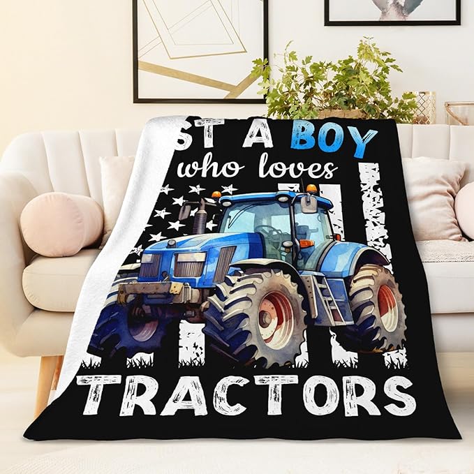 Tractor Blanket for Boys, Cute Farm Trucks Throw Blanket Gifts for Kids Truck Lovers, 30x40 Inches Black Soft Flannel Car Blankets for Couch Sofa,Tractor Decor for Bedroom