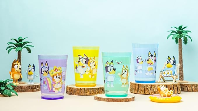 Zak Designs Bluey Nesting Tumbler Set Includes Durable Plastic Cups with Variety Artwork, Fun Drinkware is Perfect for Kids (14.5 oz, 4-Pack, Non-BPA)