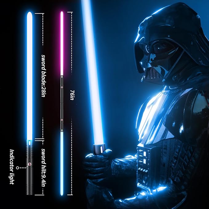 Lightsaber, LED Light Saber with 15 RGB Colors, Lightsabers for 3 Modes, Light Sabers with Connectors, Lightsabers for Dueling, Lightsaber Toy for Adults, Kids, 2 Pack(Black)