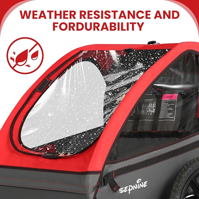 Sepnine Kids Bike Trailer, Suitable for 1 to 2 Kids, 12+ Months, Quick Attach to Bike, Foldable, with 5-Point Harness and Storage Bags