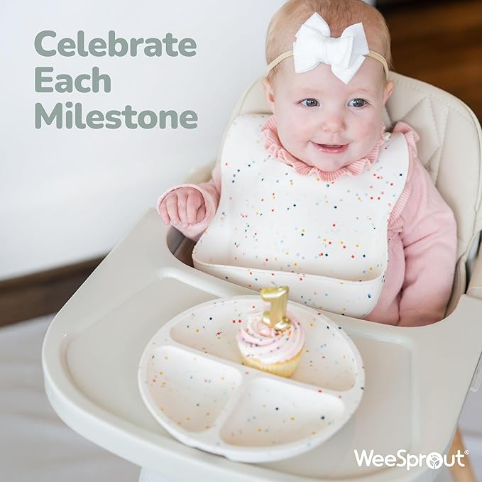 WeeSprout Suction Plates for Babies & Toddlers - 100% Silicone, Dinnerware Stays Put, Divided Design for Picky Eaters, Microwave & Dishwasher Friendly, 3 Pack
