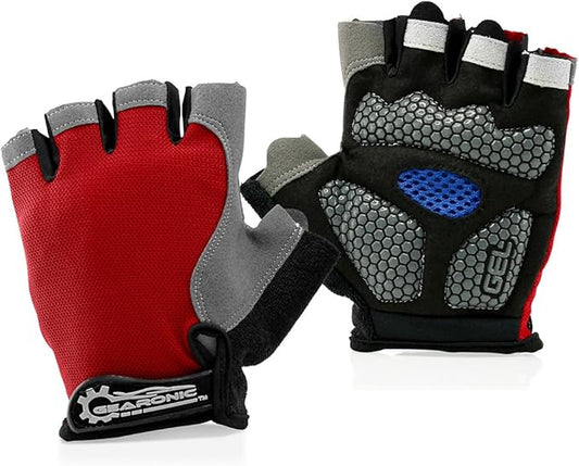 GEARONIC Mens Cycling Gloves, Fingerless Mountain Bike Gloves for Men, Breathable MTB bicycle gloves, Gel Padded Road biking gloves, Anti-slip Road Motorcycle Gloves for Men/Women, Half Finger Guantes