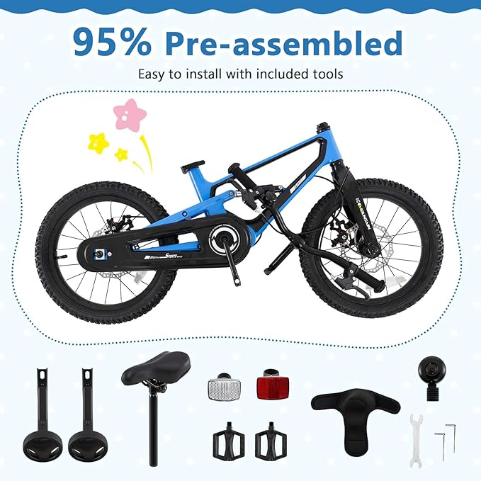 BABY JOY Kids Bike, 16" Magnesium Sporty Bicycle with Dual Disc Brakes, Removable Training Wheels, Body Suspension, Adjustable Handlebar & Saddle, Girls Boys Bike