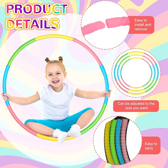 Sratte 12 Pcs Toy Hoop for Kid - Detachable & Adjustable Colored Hoop Exercise Ring Plastic Circle for Kid, Teen, Gymnastics, Dog Agility Equipment, Require Self Assembly (Fresh Color, 32 Inch)
