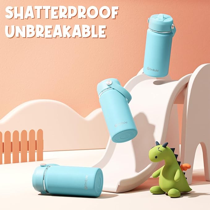 Fimibuke Kids Insulated Water Bottle, 14oz BPA FREE Double Wall Vacuum Tumbler 18/8 Stainless Steel Leak Proof Kids Cups with Straw Metal Water Bottle for School Boys Girls (2 Pack, Underwater World)