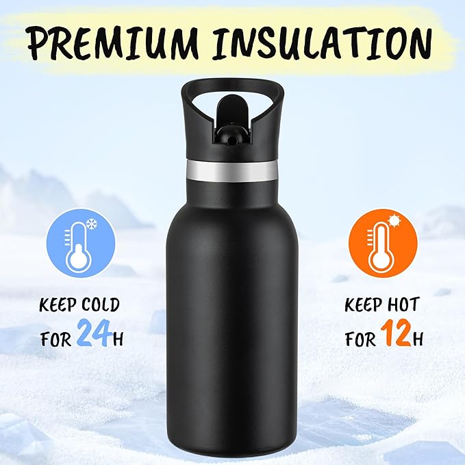 12oz Kids Water Bottle – Insulated Stainless Steel Bottle with Straw Lid, BPA-Free, Leak-Proof, for Toddlers & School Use