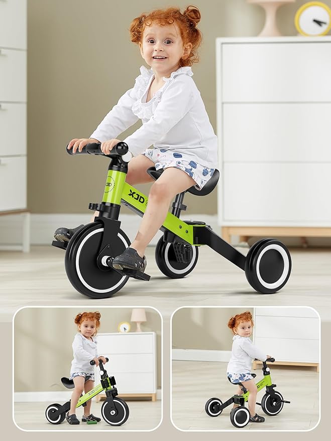﻿XJD 5 in 1 Toddler Bike, Tricycle for Toddlers 1-3 with Adjustable Seat Height, Removable Pedals, Ideal Balance Bike Birthday Gifts and Toys for Boys and Girls