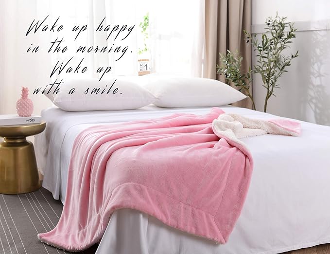 NANPIPER Flannel Blanket Reversible Sherpa Throw Blanket Super Soft Fuzzy Plush Microfiber for Fur Baby/Gift Lightweight(50"x60",Pink)