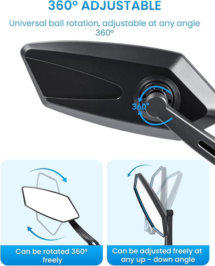 Bike Mirror Handlebar Mount 360° Adjustable 2pcs, Bike Accessories Bicycle Mirrors for Handlebars with Scratch Resistant Glass, E Bike Rear View Mirror for Scooter, Motorcycle
