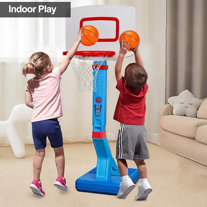 Toddler Basketball Hoop Indoor Mini Adjustable Basketball Goal with Ball Pump Outdoor Toys Backyard Game Outside Pool Basketball Toys for 1 2 3 4 Year Old Boy Girl Kid Toy Age 2-4 4-8 Birthday Gift