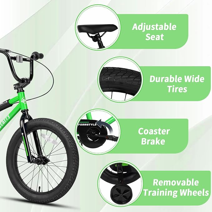 12 14 16 18 Inch Kids Bike BMX Style Bicycle with Training Wheels Coaster Brake for 2-10 Years Old Toddlers Boys Girls Multiple Colors