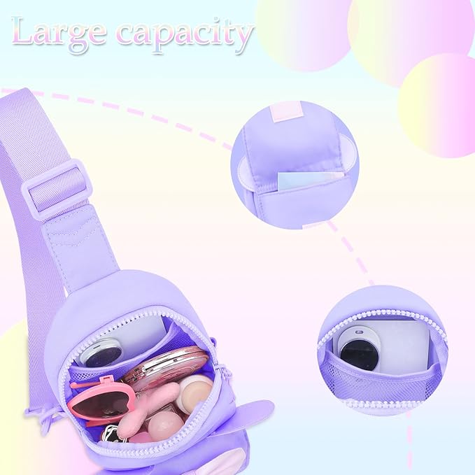 Girls Small Sling Bags for Kids - Girl Birthday Gifts for 3 4 5 6 7 8 9 10 Year Old Fanny Pack Belt Bag Personalized Small Initial Pink Sling Bag for Kid Girls Crossbody Bags Purse Purple G