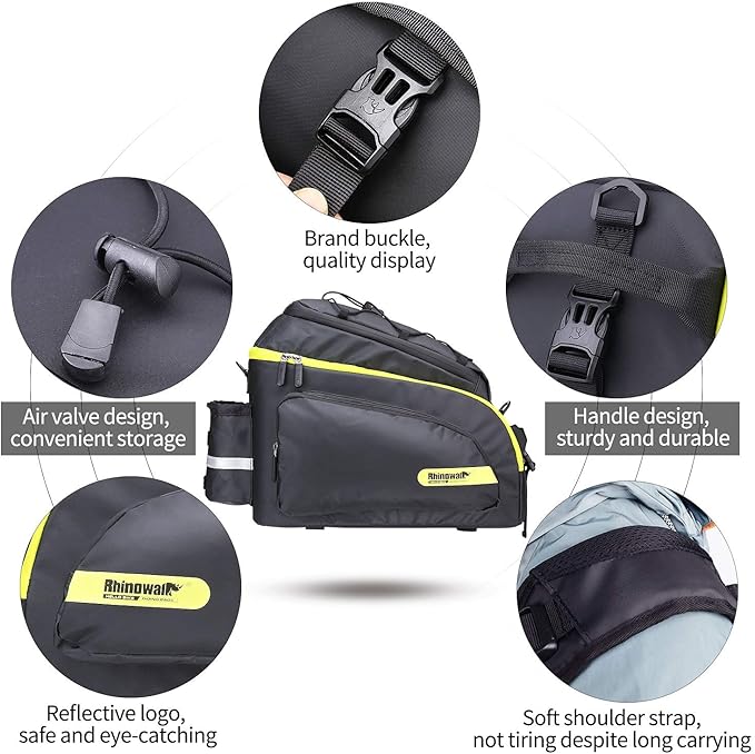 HUNTVP Bike Trunk Bag Bike Rear Seat Bag Waterproof Bike Pannier Bag 17L for Bicycle Cargo Rack Saddle Bag Bicycle Commuter Bag Shoulder Bag Laptop Pannier Rack Bicycle Bag (Black)