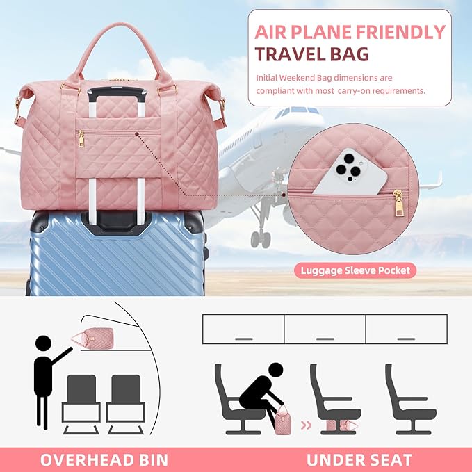 Gifts for Teen Girl, Initial Travel Duffle Bag, Personalized Women Weekender Overnight Bags, Gift for Daughter Kid Girl Wife Friend（Pink,B)