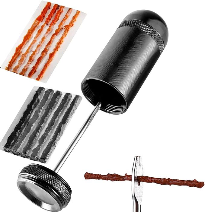 ATEN Tubeless Bike Tire Repair Kit for MTB and Road Bicycle Tires, Fix a Puncture or Flat, Includes Plugger Tool and Plugs - 5 Bacon and 5 Black Strips