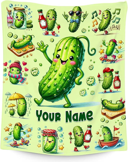Girls Blankets Pickle Blanket Gifts for Pickle Lovers Kids Boys, Custom Name Throw, Personalized Soft Fleece Toddlers Throw for Decoration, 30"x40"