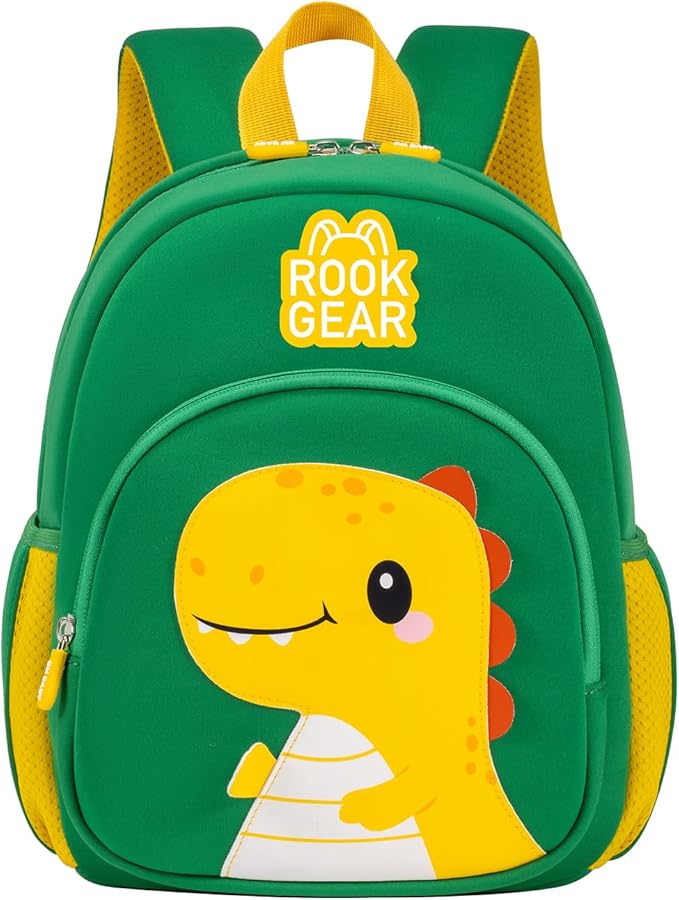 Lightweight and breathable children's dinosaur schoolbag, made of SBR diving fabric, suitable for kindergarten backpacks (green, Large)