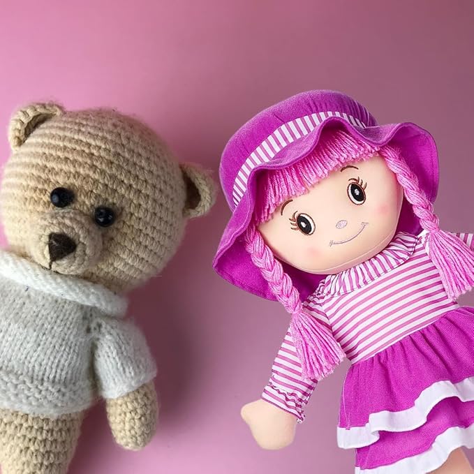 LOVE & HUG 24" Huggable Doll Soft Doll with Purple Dress and Yarn Hair