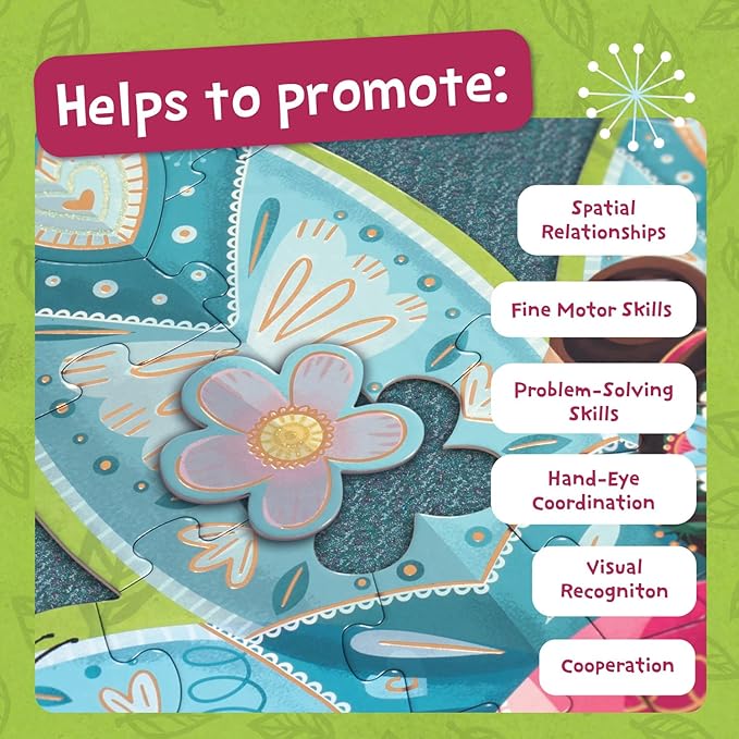 Peaceable Kingdom Shimmer & Glitter Fairy Floor Puzzle – 50pc Giant Floor Puzzle for Kids Ages 5 & up – Fun-Shaped Puzzle Pieces – Great for classrooms