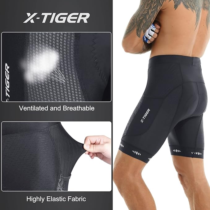 X-TIGER Men's Cycling Shorts with Back Pocket,5D Gel Padded Bike Shorts for Men,Mountain Road Biking Riding Half Pants Tights