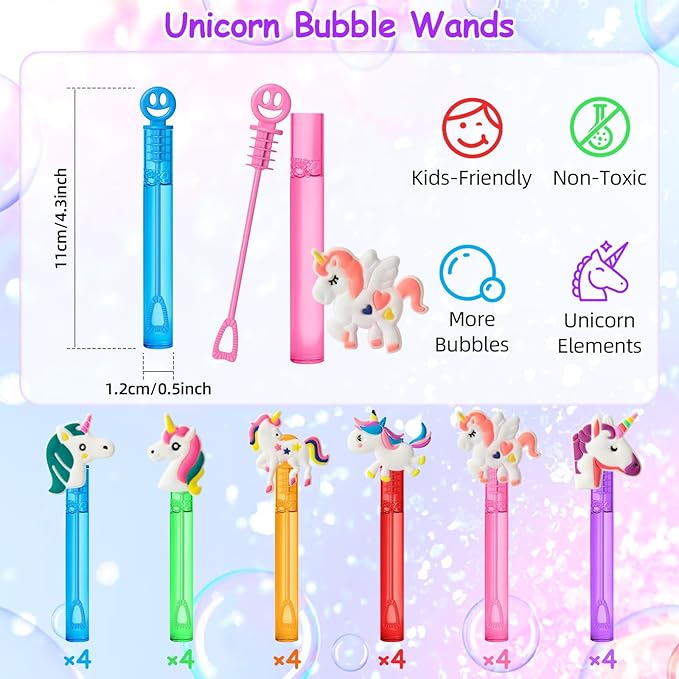 AFZMON 24 Unicorn Party Favors Bubble Wands for Kids, Rainbow Horse Mini Bubbles Wand Toys, Rainbow Theme Birthday Party Supplies Goodie Gift Bag Stuffers Pinata Classroom Prizes