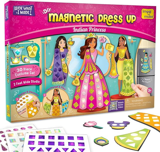 Imagimake DIY Magnetic Dress-Up Indian Princess | Pretend Play Toys for Kids | 30 Magnetic Dresses & Accessories | Interchange & Create Unlimited Outfits | Fun for Girls Ages 3-5-8-10