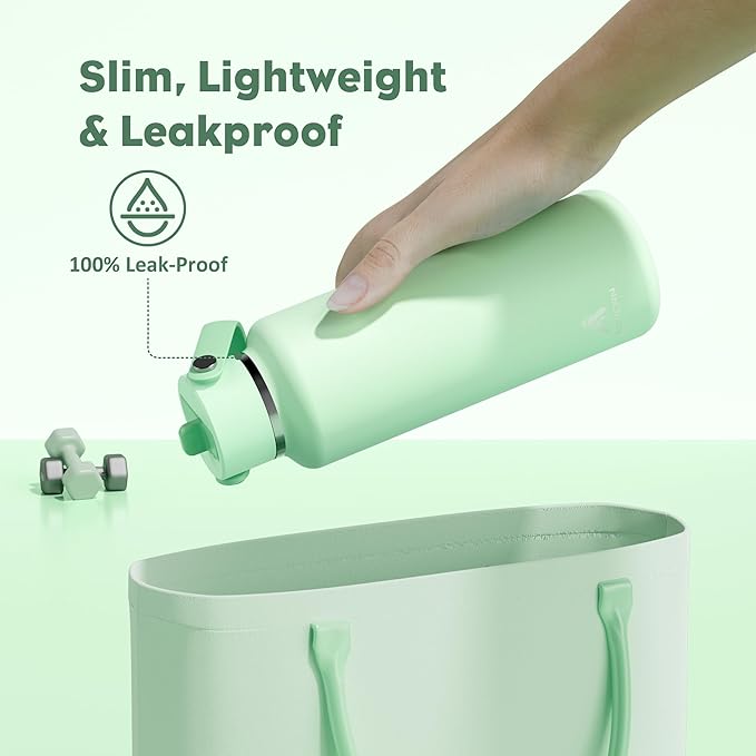 POWCAN 18 oz Insulated Water Bottle: Leakproof, Cup Holder Friendly, Standard Mouth, Top Handle, Stainless Steel Water Bottle for Women, Student, Teacher, Nurse, Commuter, Gift for Girl (Mint Dew)