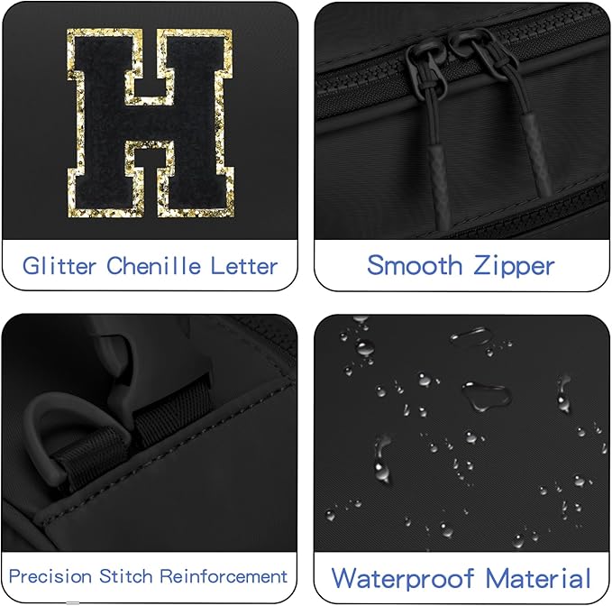 Initial Insulated Lunch Bag for Boys Kids, Back to School Gift, Reusable Leak-proof Lunch Box with Adjustable Strap for School Daycare Travel Picnic（Black，H）