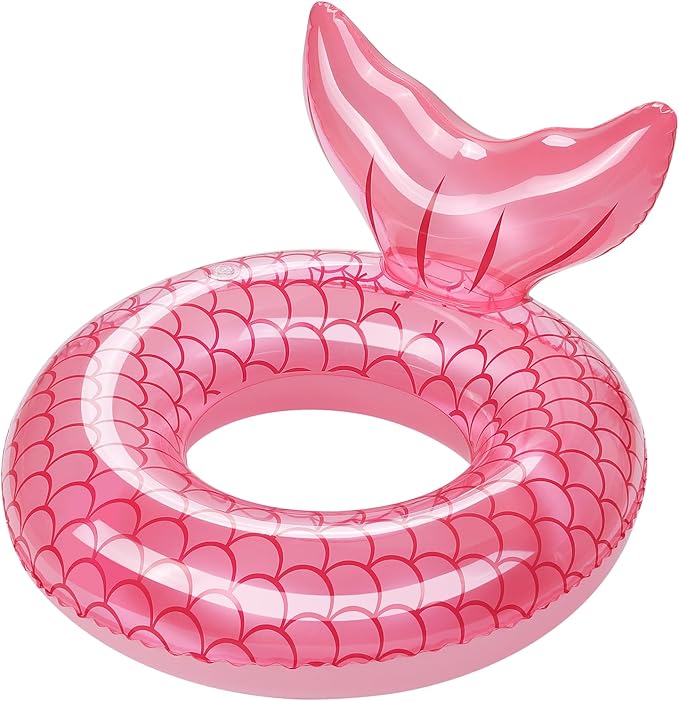 HeySplash Pool Floats Kids, Inflatable Swimming Ring Mermaid Tail Shaped Swim Tube Floaties, Summer Water Fun Beach Party Swimming Pool Toys for Kids Children Water Activities, Rose Gold