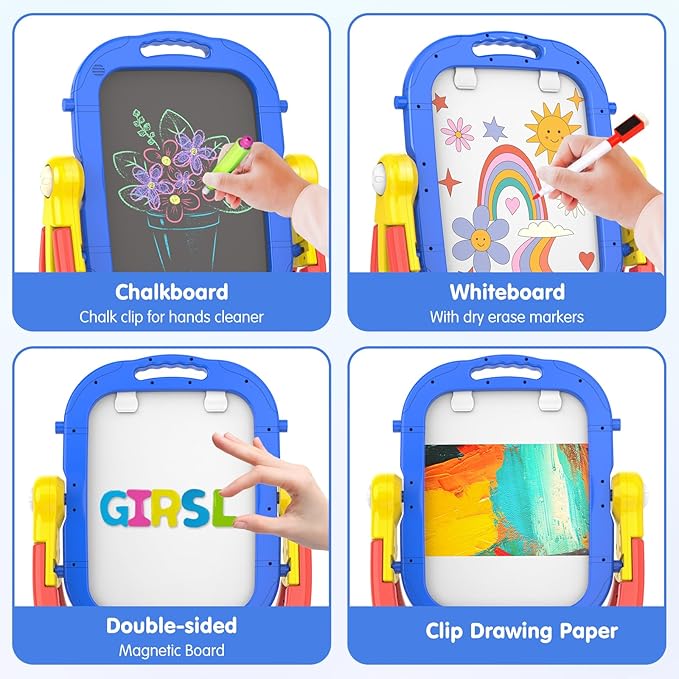 Easel for Kids, Toddler Art Easel Adjustable Standing, Magnetic Double Sided Easel with Painting Accessories Gift for Boys and Girls