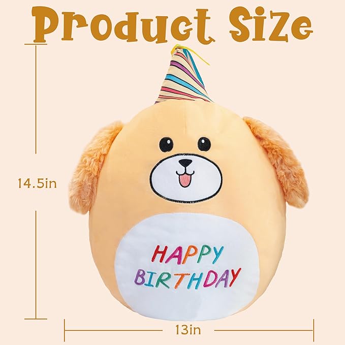 16.5” Birthday Dog Plush Pillow Toy Corgi Soft Stuffed Animal Plushies Cute Dog Birthday Decoration Birthday Gifts Happy Plush for Boys and Girls Toddlers