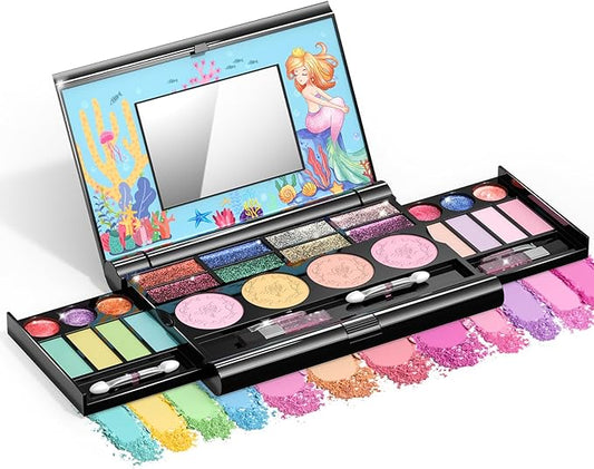 Tomons Kids Makeup Kit for Girl,Mermaid Makeup for Kids, Non-Toxic Make Up for Little Girls Gift Kids Child Toddler Toys for Age 3 4 5 6 7 8 10 Years Old Birthday