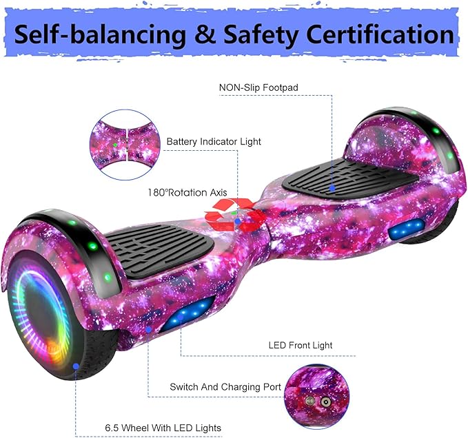 LIEAGLE Scooter With Seat Attachment, 6.5" Scooters Go Kart Combo With Colorful LED Lights & Bluetooth, For Kids Boys Girls Adults All Ages(Starry Purple with Kart)