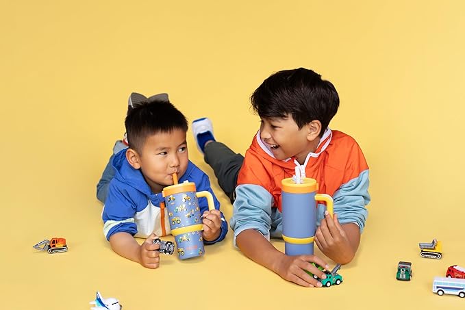 Ello Oasis 14oz Stainless Steel Toddler Tumbler with Handle & Retracting Straw, 100% Leakproof, Double-Wall Vacuum Insulated, Kids Water Bottle for School, BPA Free, Dishwasher Safe, Construction